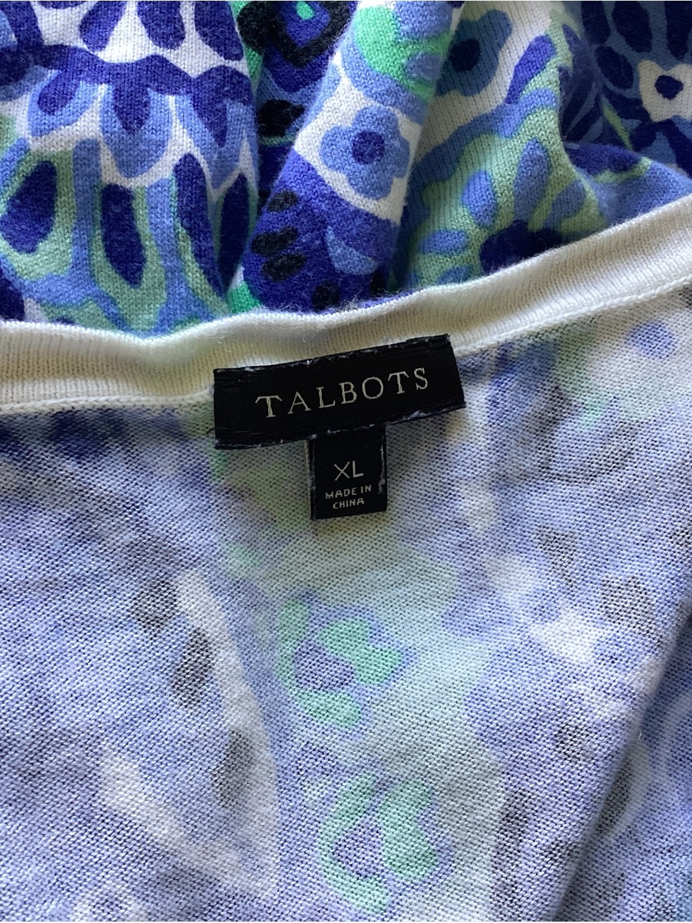 Talbots Blue Green Paisley Three Quarter Sleeve Lightweight Knit Sweater XL NWOT - Picture 8 of 10